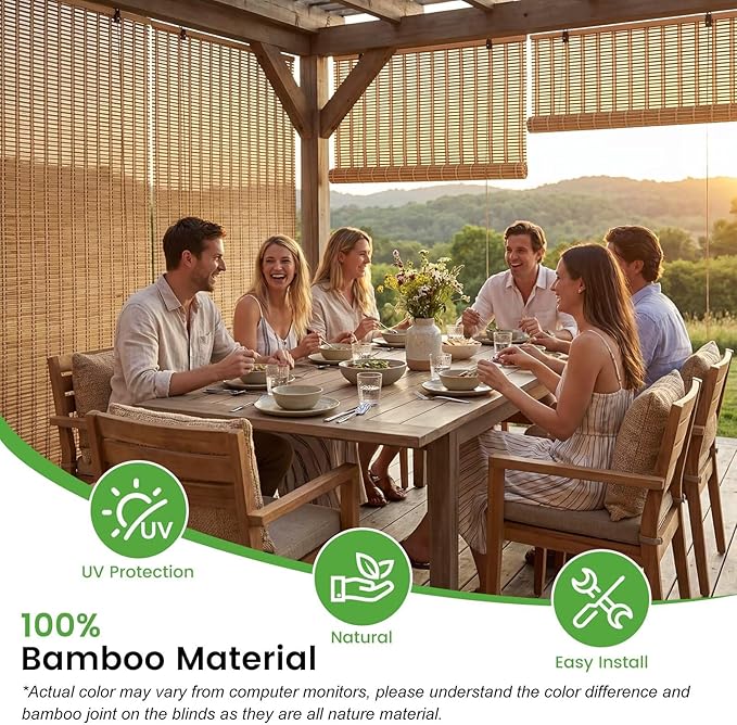 Bamboo Blinds, Easy to Install Bamboo Shades for Indoor Windows, Custom Sizes Roller Shades for Indoor Windows, Roll Up Blinds Indoor Outdoor Patio