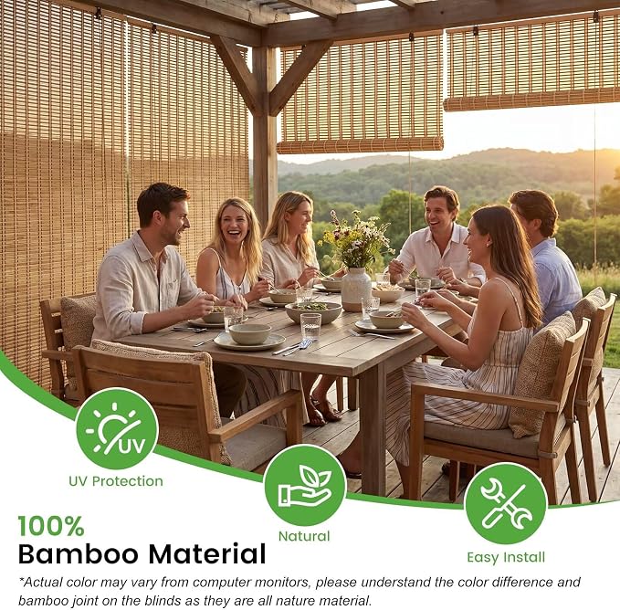 Bamboo Blinds, Easy to Install Bamboo Shades for Indoor Windows, Custom Sizes Roller Shades for Indoor Windows, Roll Up Blinds Indoor Outdoor Patio