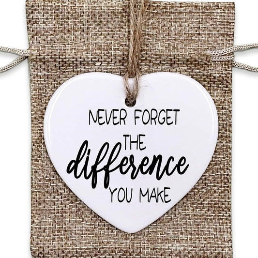 Thank You Gifts for Women Men - Never Forget The Difference You Make Ceramic Ornament Keepsake Appreciation, Retirement Gifts for Women Men, Farewell, Goodbye, Leaving Ideas for Coworker, Boss