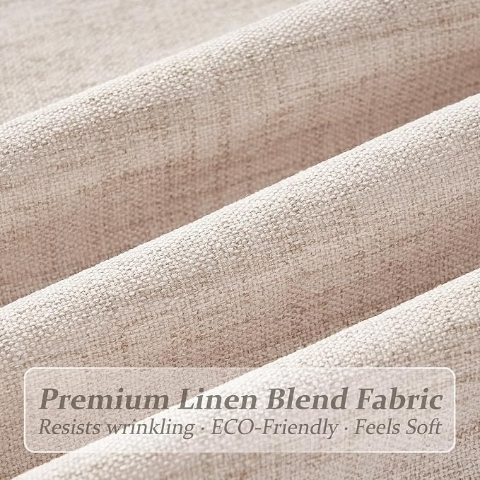 Pinch Pleated Natural Linen Curtains 84 Inches Long for Bedroom 4 Panels Set, Memory Shape Semi Sheer Light Filtering Sliding Door Rustic Drapes Privacy Heavy Windows Curtain Decor with Hooks & Rings