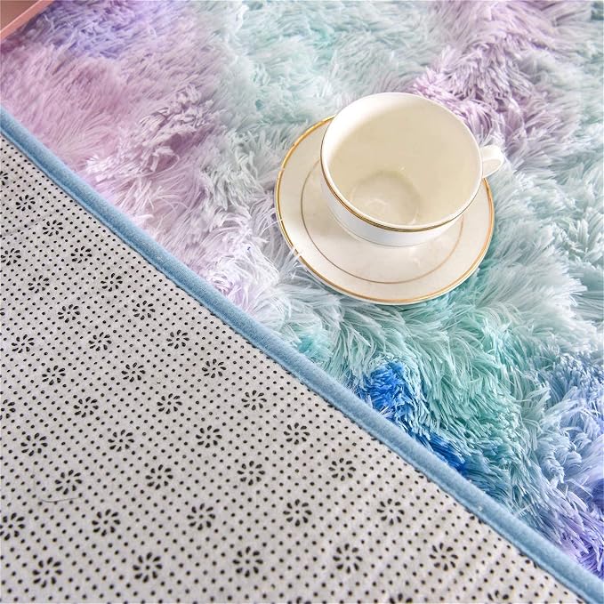 A Nice Night Shaggy Fluffy Faux Fur Area Rug Door Mat,Tie Dye Style,Softest, Luxurious Shag Carpet Rugs for Bedroom, Living Room, Luxury Bed Side Plush Carpets, Rectangle (Light Purple, 3' x 5')