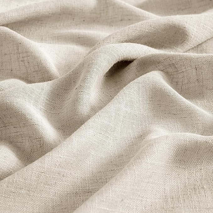 MIULEE Beige Linen Curtains 90 Inch Long 2 Panels for Bedroom Living Room, Soft Linen Textured Window Drapes Semi Sheer Light Filtering Back Tab Rod Pocket Farmhouse Modern Burlap Look Decor