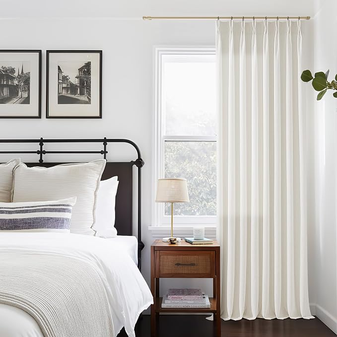 Pinch Pleated Linen Curtains 120 Inches Long for Living Room Cream Ivory Flax Double Pleated Drapes Back Tab Neutral Boho Ceiling Floor 120 Inch Window Curtains Bedroom Natural 50 Inch Width 1 Panel