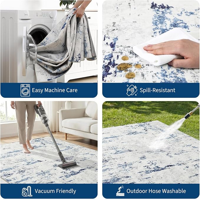 GarveeHome 5x7 Abstract Area Rug, Washable Soft Low Pile Non Slip Accent Rug for Living Room, Bedroom, Dining Room, Modern Neutral Indoor Carpet