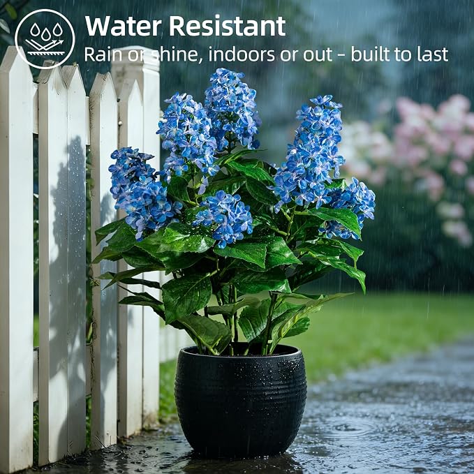 2 Pack Large UV Resistant Artificial Hydrangea Plants Fake Plastic plantas Flowers Trees Indoor Outdoor Realistic Floor Plants Faux Tree for Home Porch Garden Office Porch Patio Front Bonsai Decor