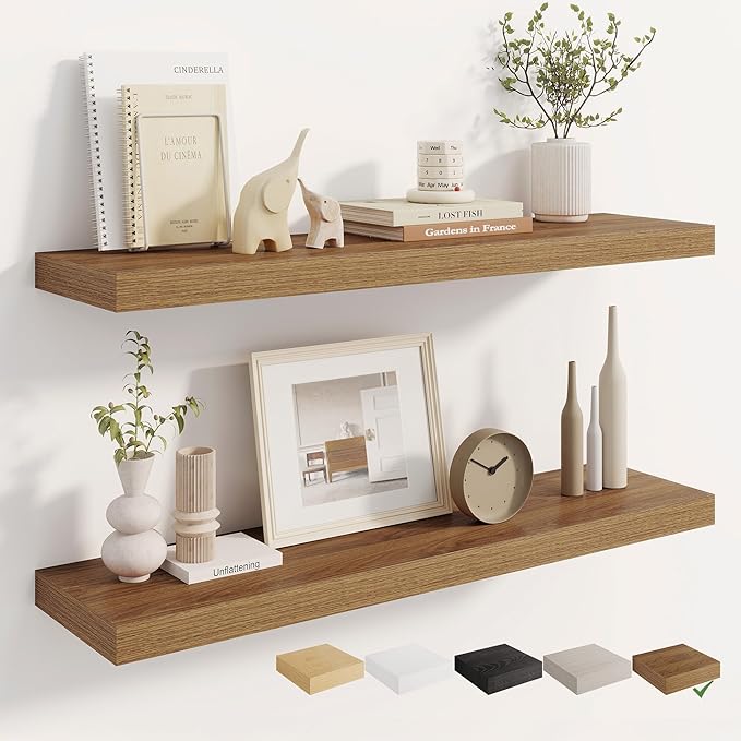 Dreamland 36 Inches Floating Shelves for Wall, 8" Deep Long Floating Shelves Set of 2, Large Display & Storage Shelf, Wall Shelf for Bathroom Bedroom Living Room Kitchen Office, Walnut