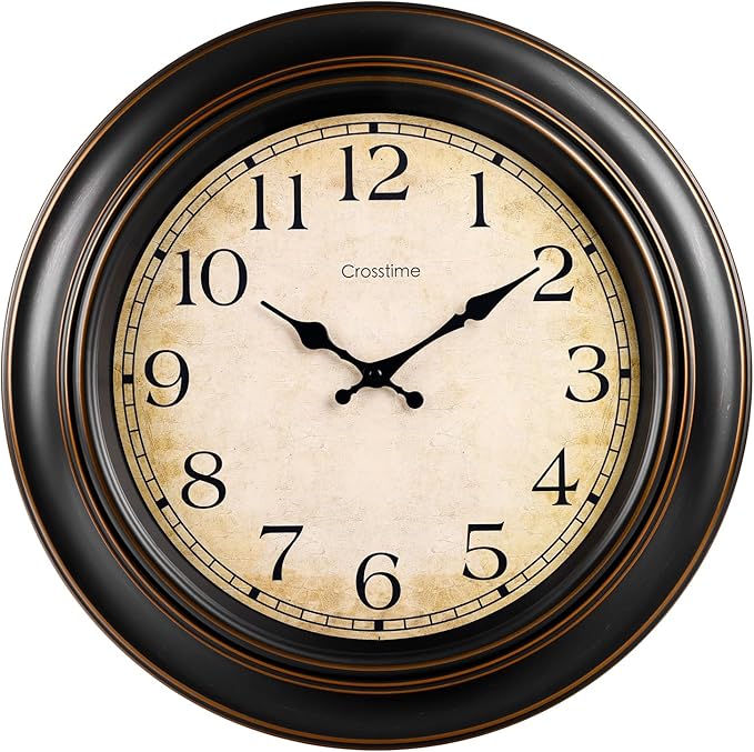 Crosstime 18 Inch Vintage Large Wall Clock for Living Room Decor,Battery Operated Silent Non-Ticking Retro Classic Clocks for Kitchen Fireplace Home Office,House Warming Gifts,Bronze