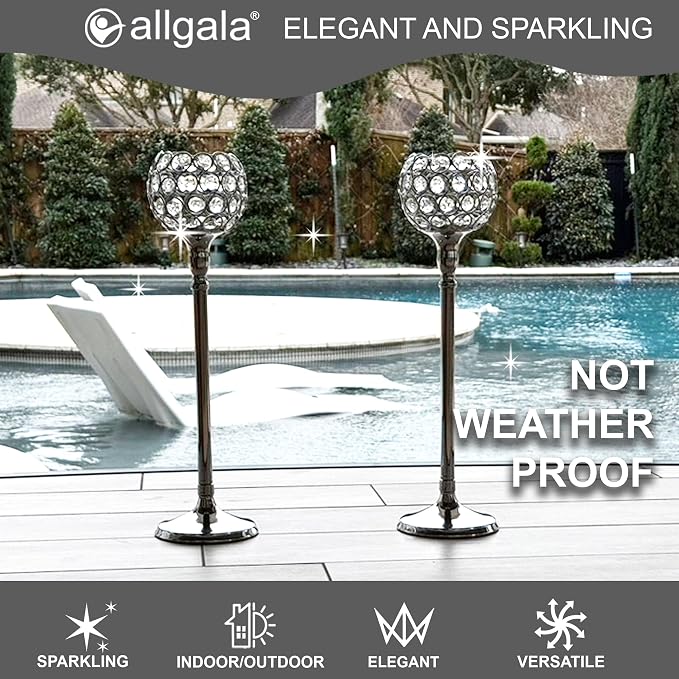 Allgala 16" Crystal Bowl Tealight Votive Decorative Goblet Wine Glass Shaped Candle Holder-Silver-HD89004