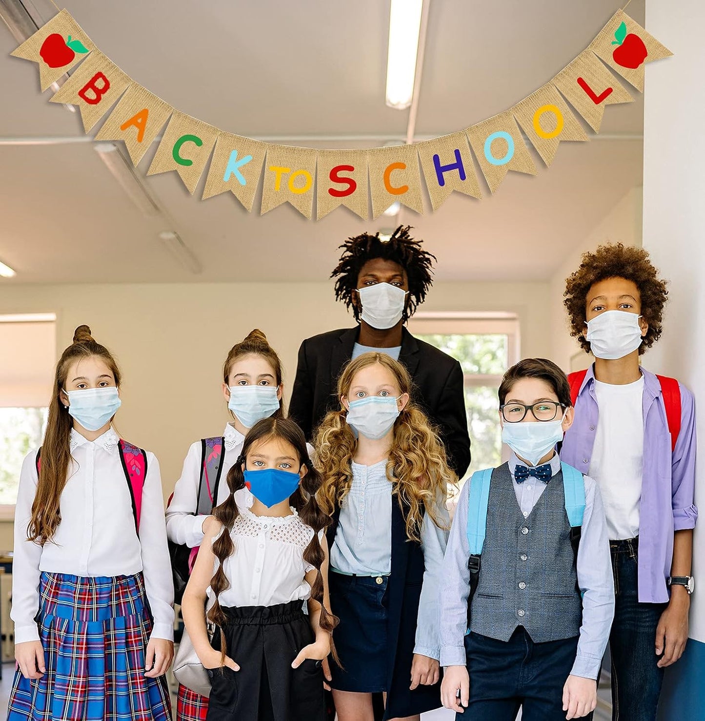 JOZON Back to School Burlap Banner First Day of School Bunting Banner Garland Classroom Home Party Decorations School Classroom Blackboard Hanging Decor Sign Schoolyard Party Supplies