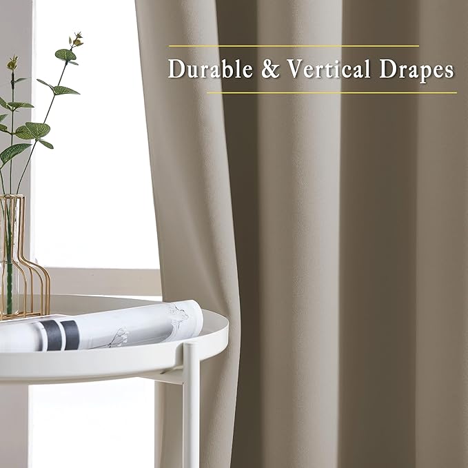 NICETOWN Blackout Taupe Curtains & Drapes 90 inches Long for Bedroom - Noise Reducing Thermal Insulated Grommet Room Darkening Window Treatments for Sliding Glass Door (2 Panels, 66 x 90 Inch)