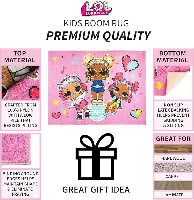 Franco Kids Room Non Slip Area Rug, 69 in x 52 in, LOL Surprise