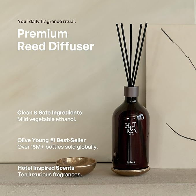 hetras Premium Reed Diffuser Set 16.9 fl.oz. 1 Pack | Hug Soap - Cozy & Clean Scent | Long-Lasting Luxury Fragrance with 10 Reed Sticks for Home & Office | Gifts for Loved One