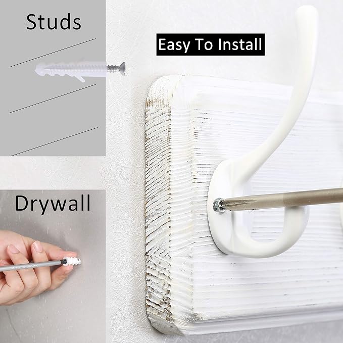 WEBI Coat Rack Wall Mount,10 Hooks,38 9/16" Long Coat Hooks Wall Mounted Large,16" Hole to Hole,Wood Coat Hanger Wall,Hooks for Hanging Coats,Jacket,Clothes,Hats,White,2 Packs