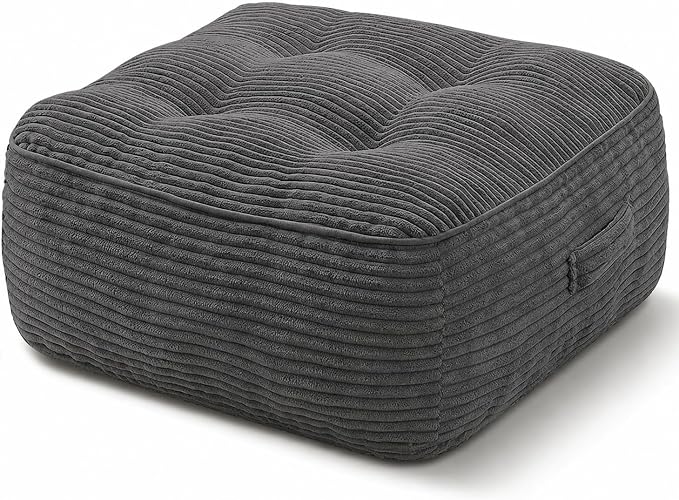 11" Thick Washable Floor Pillow for Adults, Yoga & Meditation Cushion with Handle, Square Large Pillows Seating with Removable Tufted Corduroy Cover for Tatami Living Room Board Games, Light Gray New