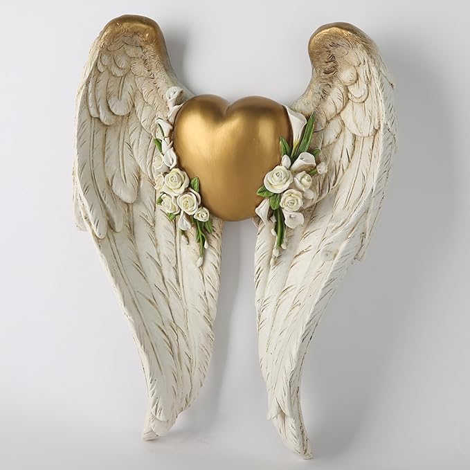 BC Home Décor Angel Wing Décor for Wall, Heart and Calla Decorations for Wedding, Guardian and Love sculpture for yourself, Angel Gift for Her, 11.75"H Handmade by Buildclassic