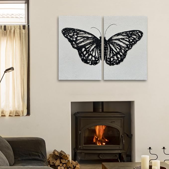 NANKAI Art Hand-Painted Black Butterfly Texture Art Wall Decoration 36x24-inch x2 Contemporary Art Oil Painting Home Living Room Corridor Wall Art