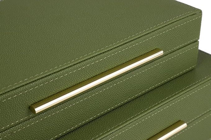 HofferRuffer Faux Leather Decorative Boxes Set of 2, Large Nesting Keepsake Box Accessory Organizer Jewelry Organizer with Hinged Lid, Stacking Storage Box Container for Home or Office (Green)