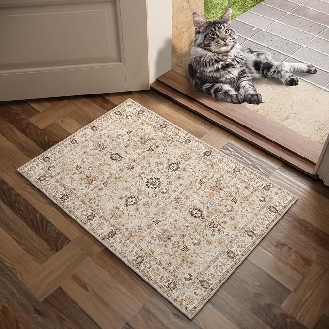 Machine Washable Entryway Small Area Rugs: Soft Non-Slip Low Pile Door Mat Indoor Entrance 2x3 ThrowRug for High-Traffic Areas Kitchen, Hallway, Farmhouse Decor