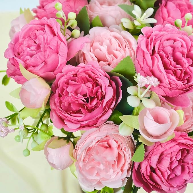 6 Pcs Peonies Artificial Flowers Bulk, Blush Pink Silk Peonies Fake Bouquet for Floral Centerpieces, Red Realistic Faux Peony Flower for Flower Arrangements Wedding Decoration vase