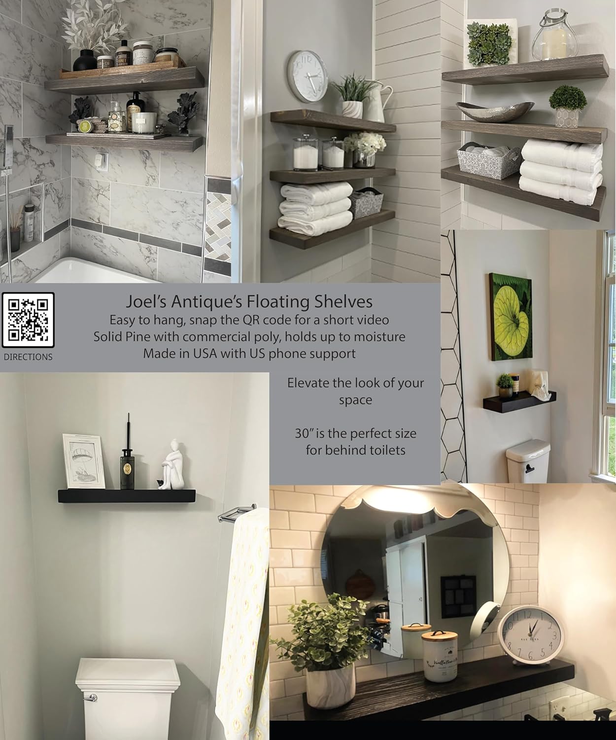 Joel's Antiques - 30 Inch Wooden Floating Shelves for Wall - 30x8x2 in - Made of Natural Wood - Heavy Duty Rustic Wall Shelves for Bedroom - Perfect for Living Room, Kitchen - Black