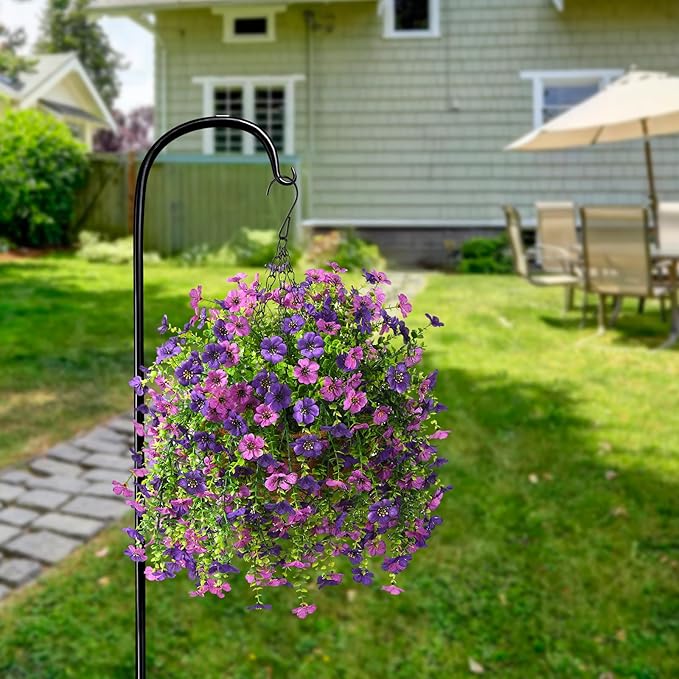 ZFProcess Artificial Hanging Flowers for Outdoors Spring Decoration, 2PCS Silk Fake Daisy Realistic Outdoor Flowers UV Resistant Porch Patio Window Yard Decor(Dark Orchid)