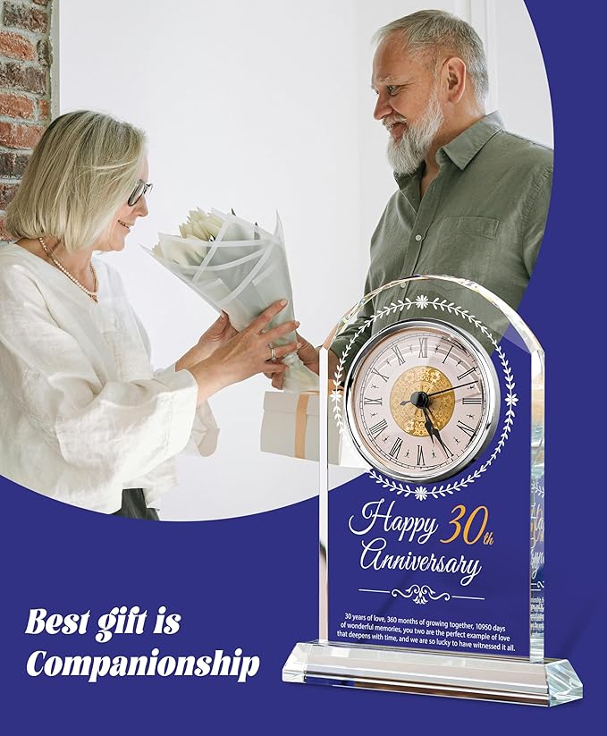 30th Wedding Anniversary Crystal Quartz Clock,30 Years of Marriage Gift,Happy Pearl Anniversary Decoration Gift,for Parents,Grandparents,Couple