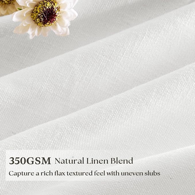 70 Wide Off White Semi Sheer Pinch Pleated Linen Curtains 96 Inch Long | Ivory, Neutral, 70 Inch Extra Wide, Light Filtering Privacy, Sliding Door, Bedroom, Burlap Textured, Hook Rings, Memory Shape