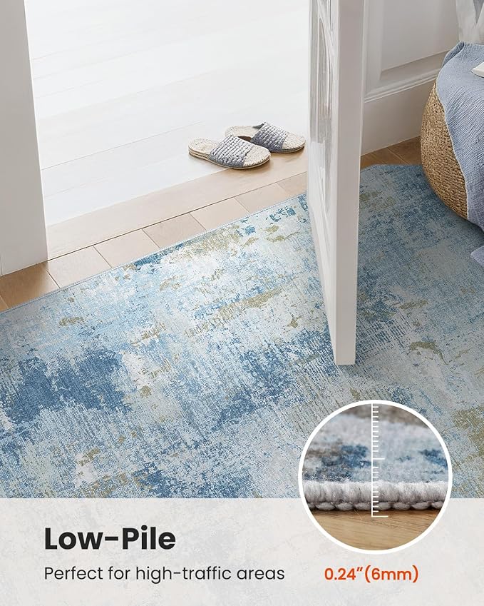 8x10 Area Rugs for Living Room, Modern Abstract Washable Rug with Non-Slip Backing & Low Pile, Large Washable Rug with Abstract Pattern for Bedroom, Dinning Room, Home Office, Light Blue