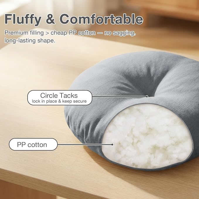 Dark Grey Bistro Chair Cushions Set of 2, Round Seat Chair Pads with Ties for Dining Room Patio