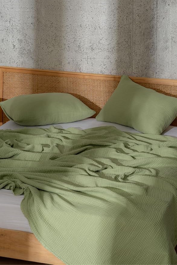 Muslin Blanket - Pure 100% Turkish Cotton Airy Soft Light Versatile Gauze Throw Blanket for Bed, Couch, Sofa (Sage Green, Twin XL Size (71" x 95" inch))