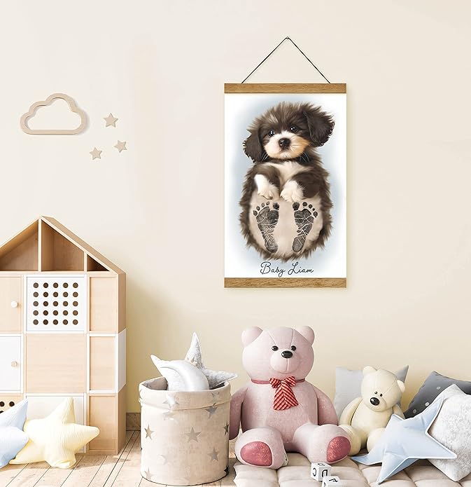 Memory Lane Gifts Co. Baby Footprint Art, Baby Shower Gift, Original Artwork, Nursery Art Keepsake, Puppy