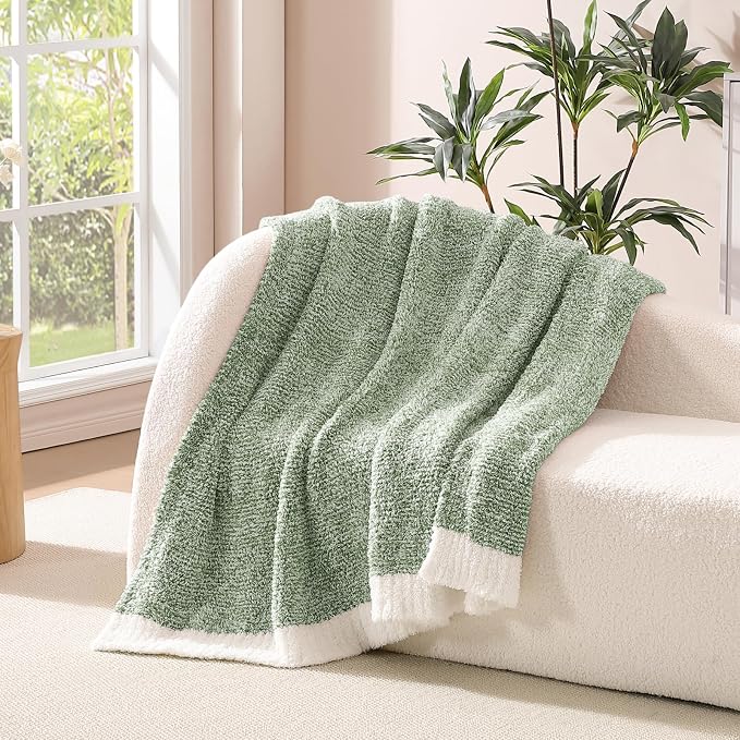 WRENSONGE Soft Twin Blanket for Bed-Cozy Warm Reversible Knitted Blankets | Lightweight Fluffy Decor for Women, Mom, Her & Girls, Sofa, Chair, Couch, 60x80in,Cationic Dyeing Green