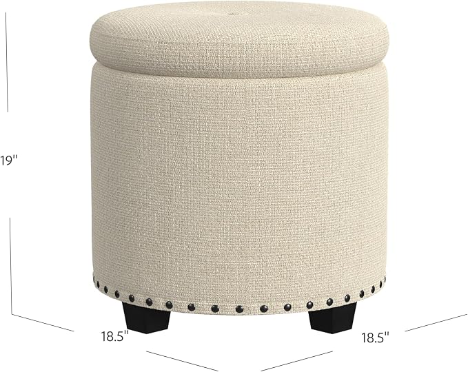 HomePop 18.5" Round Storage Ottoman with Nailheads - Cream Woven