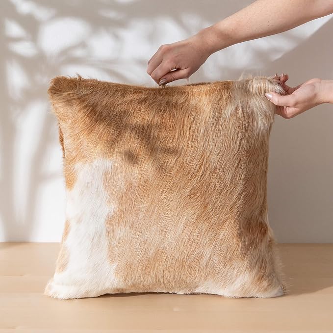 ecowhides 100% Genuine Brazilian Cowhide Pillow Cover – Luxury Leather Decorative Cushion for Rustic & Western Home Décor