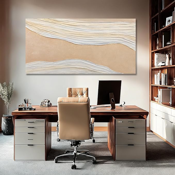 Dolidoteart Beige White Canvas Wall Art, Large Wall Art for Living Room, Hand Painted Abstract Oil Painting, Oversized Horizontal Wall Decor for Bedroom Office, 29x58 Inch