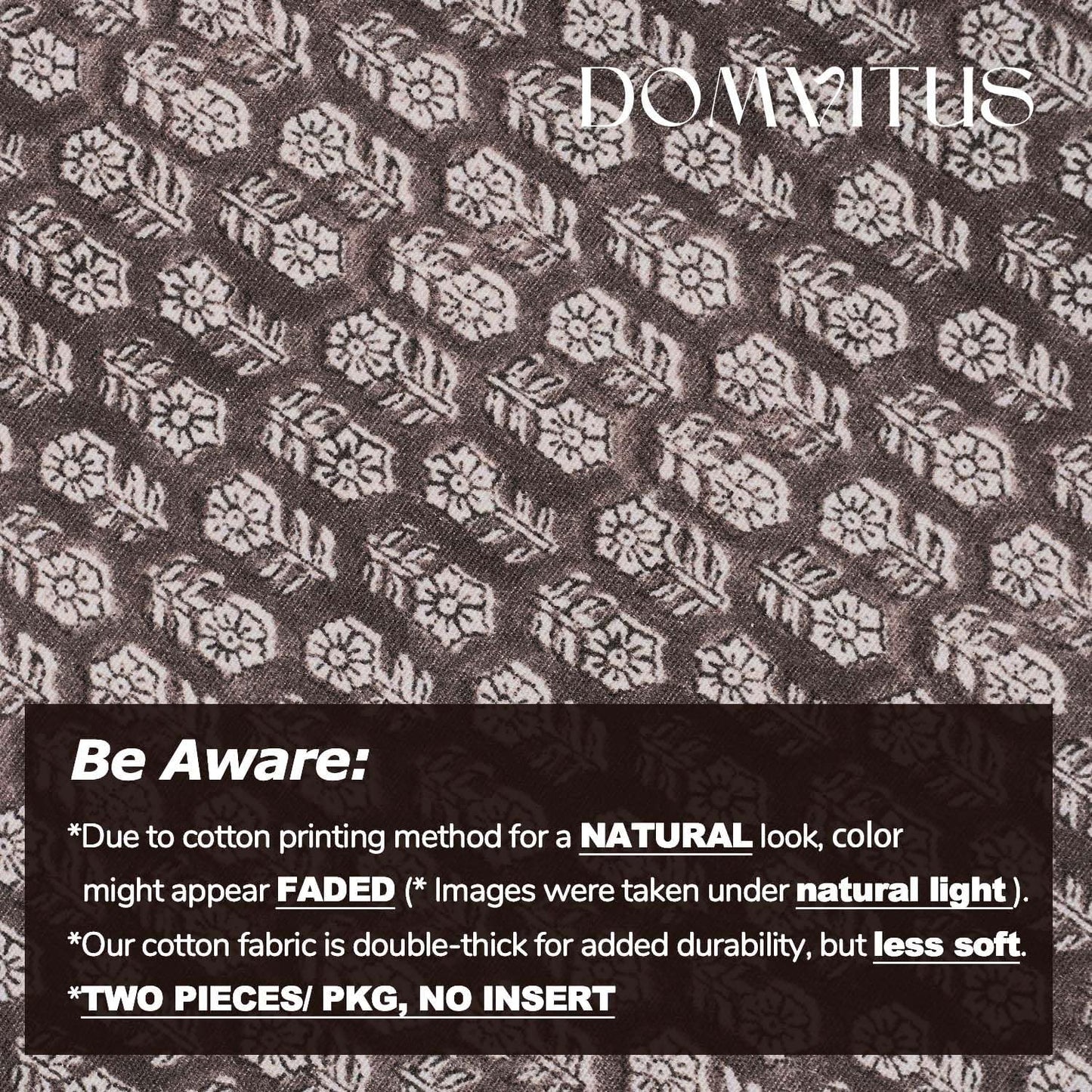 DOMVITUS Floral Pillow Covers Set of 2, Throw Pillow Covers 18x18, Floral Print Neutral Accent Decorative Pillow Covers for Living Room, Bed, Dark Brown