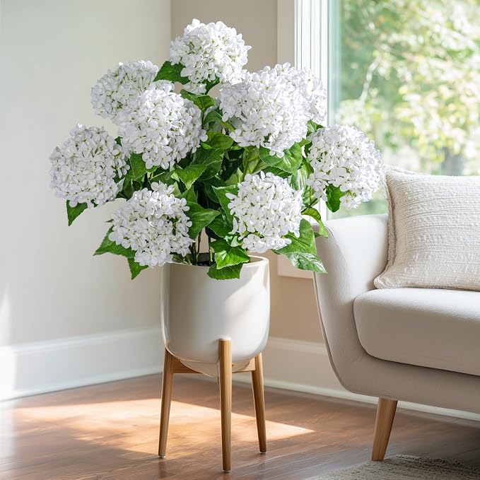 2 Pack Artificial Plants UV Resistant Faux Hydrangea Tree Indoor Outdoor Realistic Floor Plants Large Faux Plastic plantas Fake Flowers Trees for Home Porch Garden Office Porch Patio Front Decor