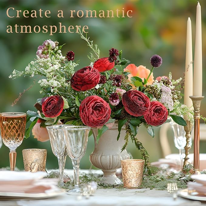 6Pcs Realistic Silk Red Ranunculus Artificial Flowers Long Stems, 23.6" Tall Fake Flowers Faux Flowers Suit for Year-Round Home Decoration, Wedding, Bridal Bouquets, Office