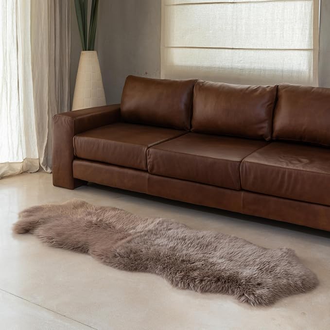 Premium Duo 100% Genuine Sheepskin Area Rug 2x6 ft – Luxurious Soft & Fluffy Lambskin Rug for Bedroom or Living Room – Made in Argentina (Beige)