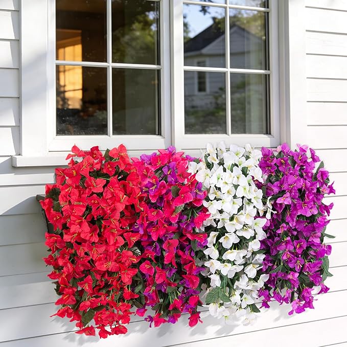 Fake Bougainvillea Artificial Flowers for Outdoors Decoration 2 pcs Faux Hanging Flowers Plants for Outdoor Planters UV Resistant Silk Bougainvillea Vines for Front Door Porch Urn Patio Garden