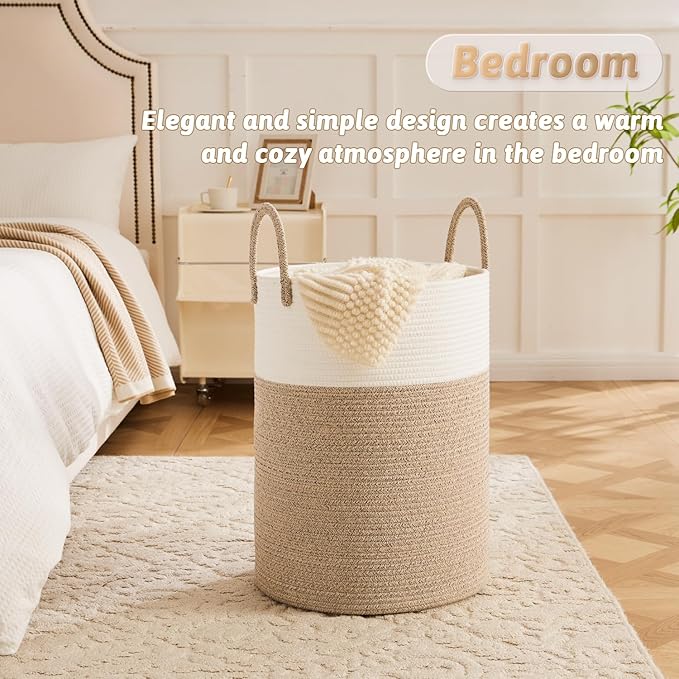 Artfeel Laundry Basket,Woven Cotton Rope Laundry Hamper,60L for Decor Storage of Dirty Clothes,Toys and Blankets in Bathroom,Baby Room and Living Room