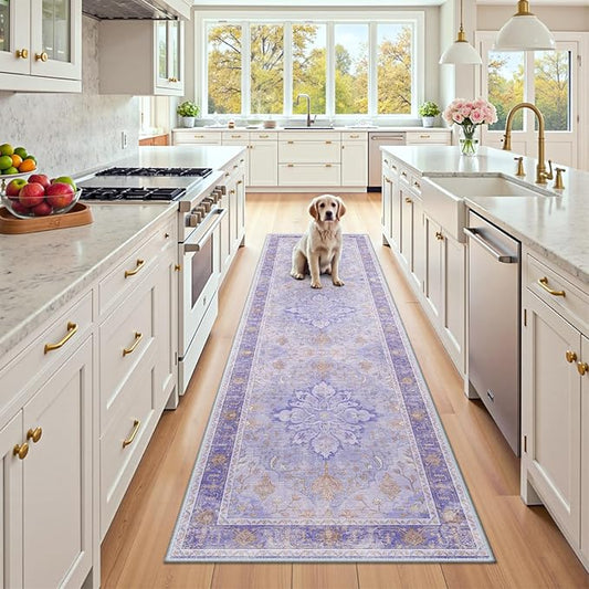 RELEANY Area Rugs 2'6''x8' Runner Rug Non Slip Washable for Kitchen Hallway Bedroom Beside Laundry Room Bathroom Rug, Floor Carpet, Light Purple Brown