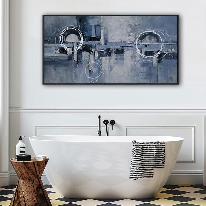 YDYSUNE Abstract Wall Decor for Living Room - Blue Canvas picture Minimalist Wall art Modern Line Segment Artwork Painting for Bedroom,Office Decoration Framed Size Ready to Hang 20×40inch