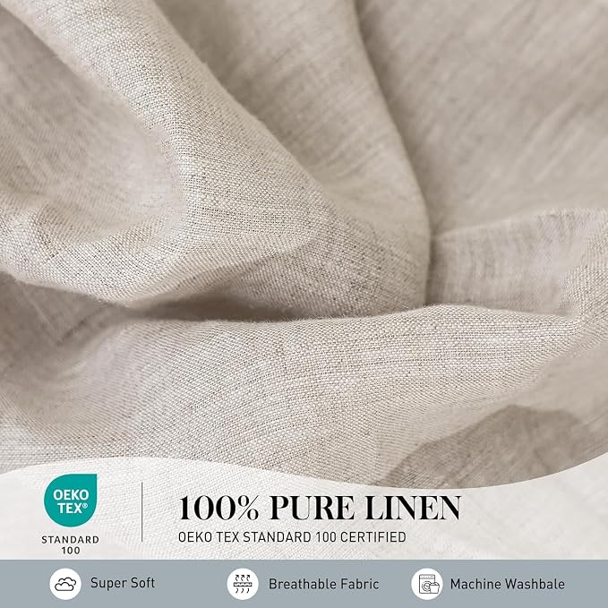 Simple&Opulence 100% Linen Euro Sham Covers with Piping Trim, 26"x26" Pillow Cover Set of 2, Breathable Pillow Shams for Bed Couch Decorative Cushions, Linen