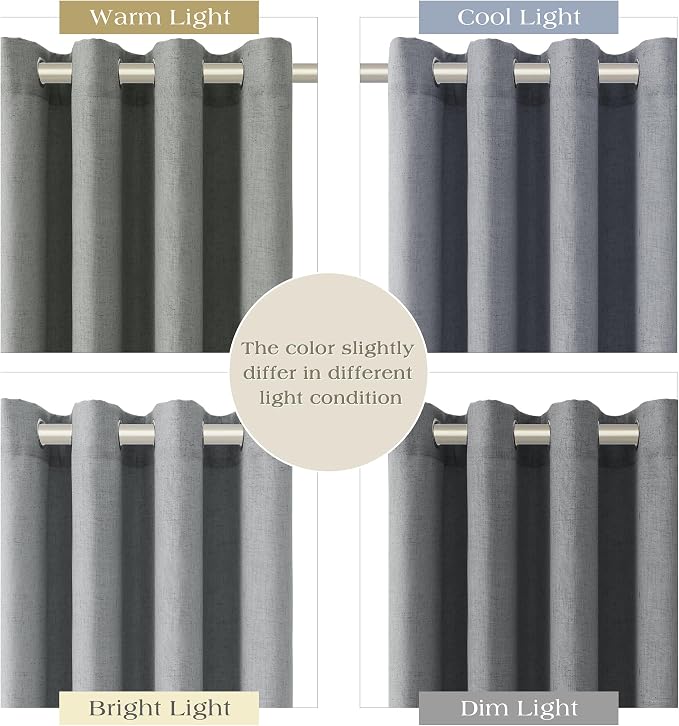 Light Grey Linen Curtains 96 Inches Long 2 Panels Sets for Living Room Grommet Semi Sheer Light Filterinig Bedroom Window Panels Neutral Tone Modern Minimalist Room Decor Privacy Curtain Drapes 52x96