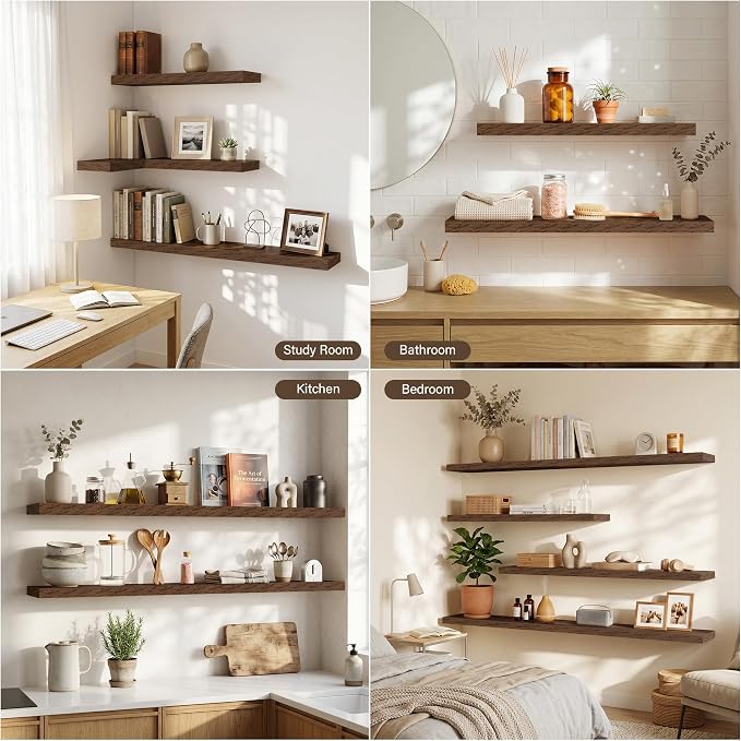 Acovy 30in Long Floating Shelves for Wall Set of 2, Wood Wall Shelves for Bathroom Bedroom Kitchen Living Room Laundry Room, Modern Floating Shelf for Home Decor