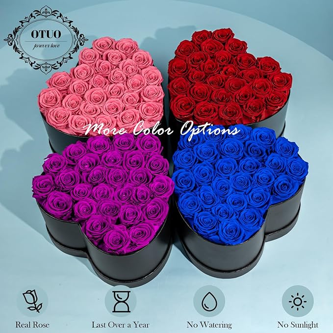 27 Preserved Roses in Heart-Shaped Box, Flowers for Delivery Prime Last up 2 Years, Real Forever Flowers for Wife, Girlfriend, Mother, Eternal Roses for Anniversary - Blue
