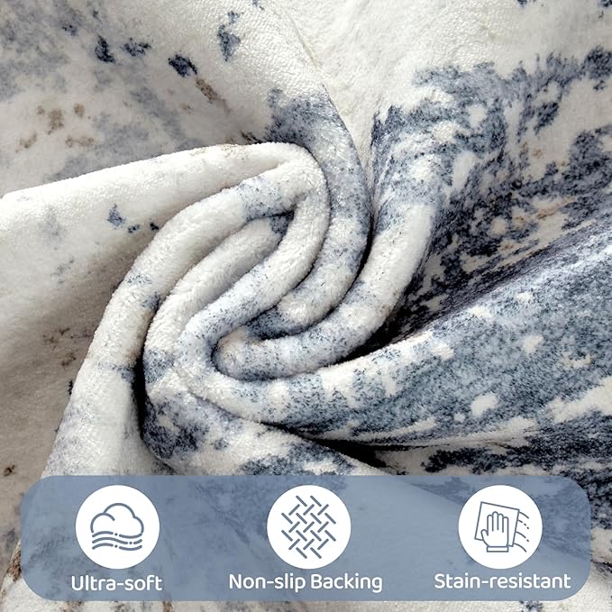 UERMEI 6x9 Area Rug Living Room Rugs - Washable Neutral Modern Abstract Soft Thin Large Rug Indoor Floor No Slip Rug Carpet for Bedroom Under Dining Table Home Office Decor- Denim Blue
