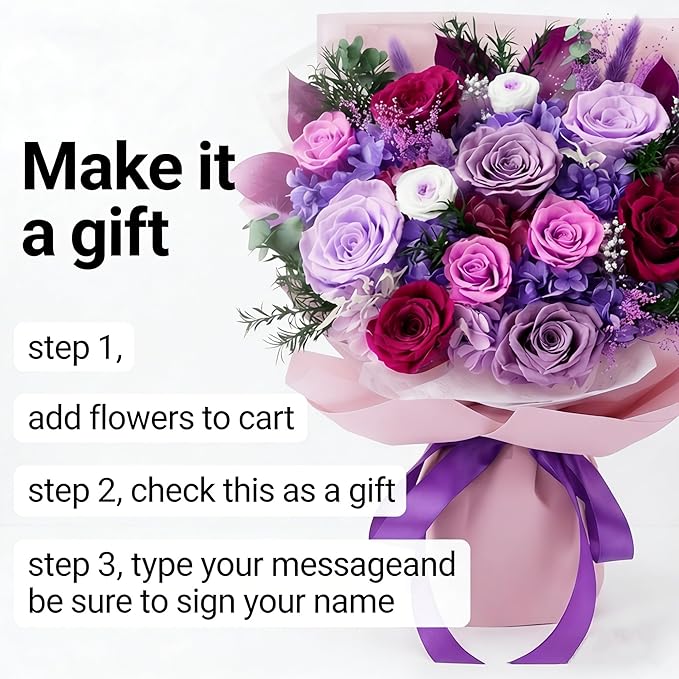 XTYFJGVA 12 Preserved Purple Roses Bouquet, Flowers for Delivery, Real Roses That Last 1-3 Years, Birthday Gifts for Women, Forever Flower Gifts for Mom, Wife, Grandma, Her on Mothers Day, Anniversary