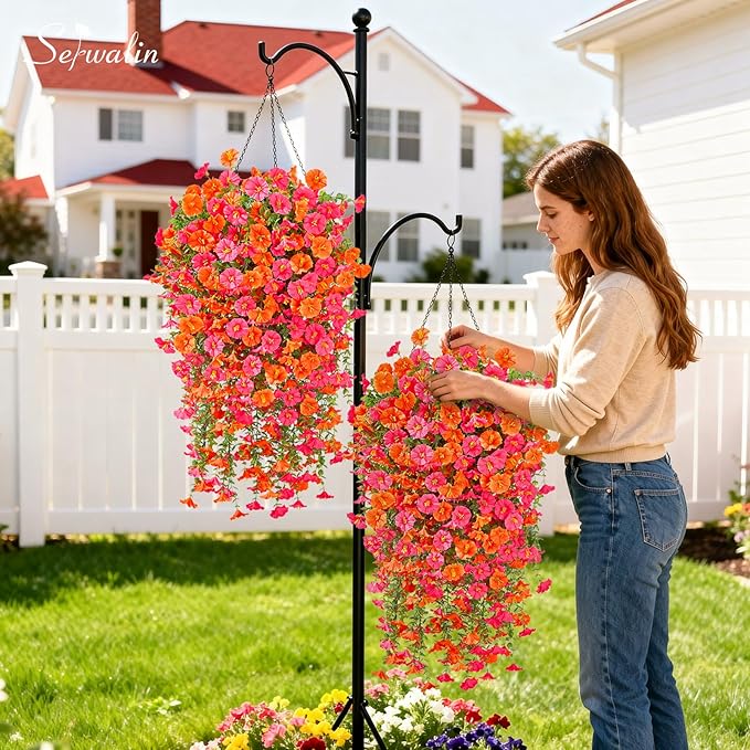 Serwalin Artificial Hanging Flowers for Outdoors Faux Plants, 4PCS Faux Morning Glory Fake Outdoor Flowers UV Resistant Realistic Silk Flower for Outside Planter Front Door Porch Patio Yard Decor
